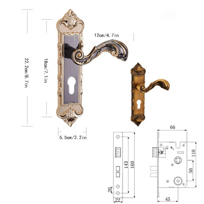 Antique Door Lock Security Handle, Golden/Silver