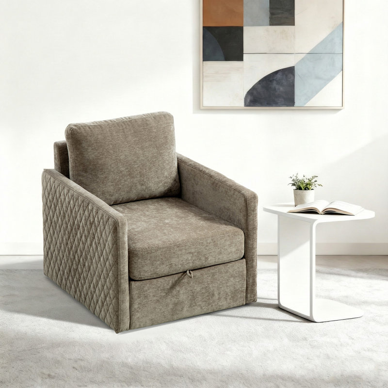 Fauteuil pivotant rembourré avec rangement 29,5 po, Taupe