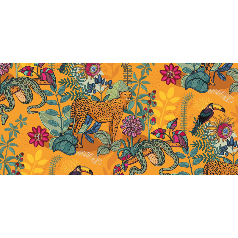 Papier peint floral tropical jungle guépard tropical