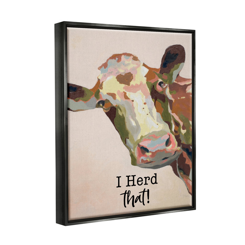 I Herd That! «Farmhouse Cow Expression» par Patricia Pinto, Cadre flottant noir de jais, H 21 po x l 17 po x P 1,7 po