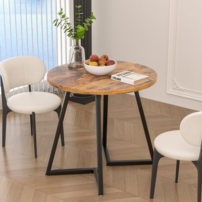 Petite table de salle à manger ronde 35,43 po pour 2 personnes - table de cuisine moderne Mid-Century, table de petit-déjeuner, table bistro, table en bois aggloméré intérieur et extérieur avec structure en métal, table de salle à manger rustique moderne