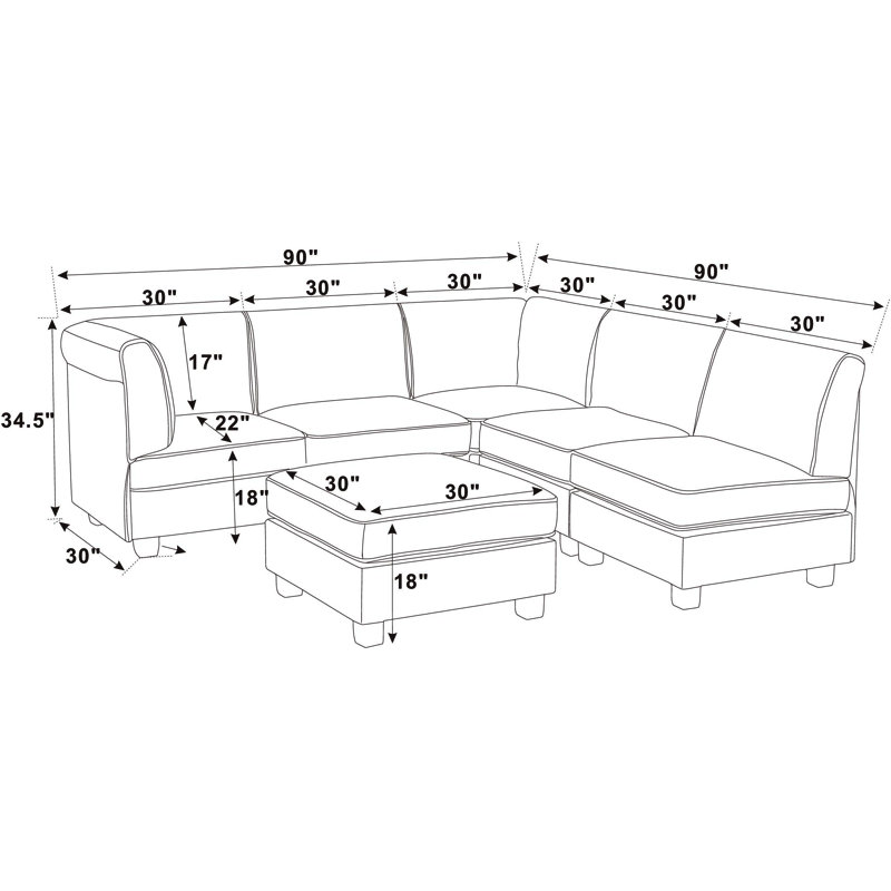 Roeder Upholstered U-Shaped Sectional, Black