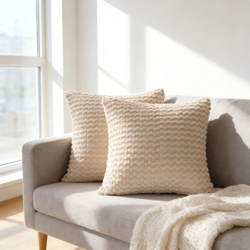 Housse de coussin 3D en velours côtelé kaki 3D 18 * 18 pouces 2 pièces / ensemble, Carré 18 po, Kaki