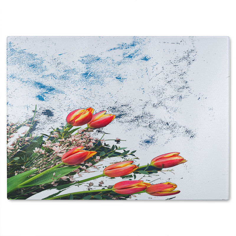 Flowers On Marble Glass Chopping Board
