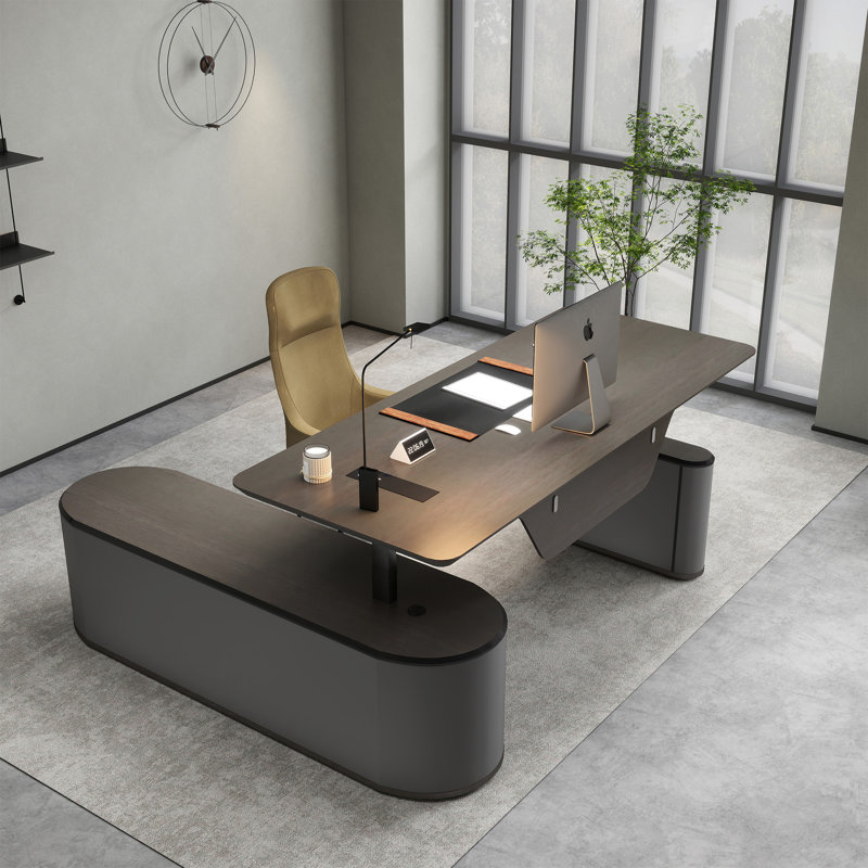 86.6In Large Executive Office Desk With File Cabinet Adjustable Height L Shaped Office Desks For Boss Business Reversible Left/Right Return Boardroom Edition
