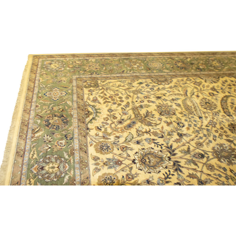Tapis doré et vert de haute qualité noué à la main