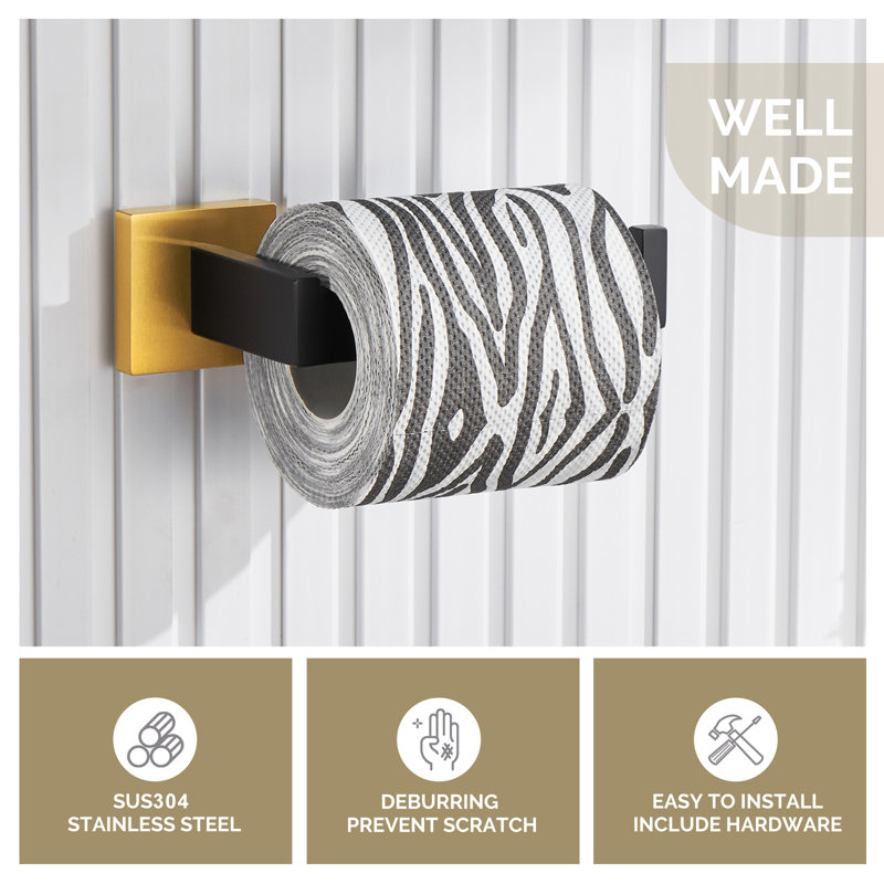 Wall Mounted Toilet Paper Holder, Black/Gold