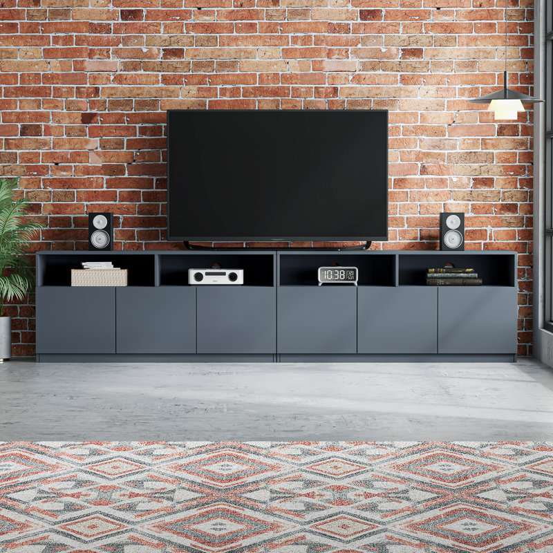 94.5''W Large Splicing TV Stand for 75/85/95 Inch TV with Large Storage, Gray Modern Wooden Entertainment Center Media Console with Open Display Shelves and Cabinet for Living Room and Bedroom