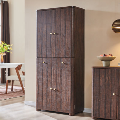 71" Tall Kitchen Pantry, Modern Curved Pantry Storage Cabinet with 4 Doors and 6 Adjustable Shelves, Cupboard for Kitchen, Dining Room, Living Room an by Ebern Designs