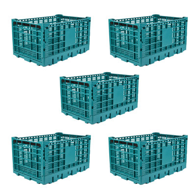Collapsible Milk Crate, 52L Heavy Duty Plastic Storage Crate Stackable, ColCollapsible Milk Crate, 52L Heavy Duty Plastic Storage Crate Stackable, Collapsible Crates for Storage, Space Saving for Home & Camping - Large Holds 130 lbs (Set of 5)