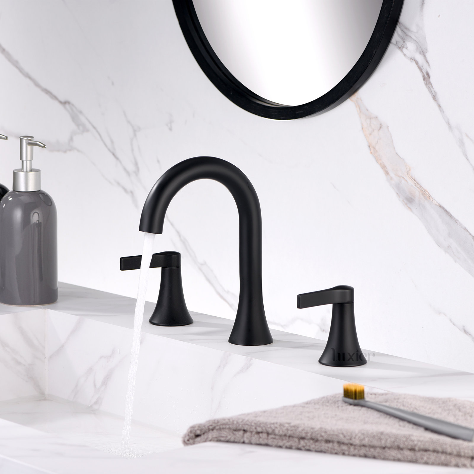 Widespread Bathroom Faucet with Drain Assembly, Matte Black