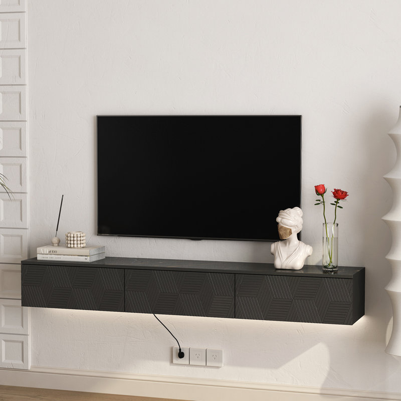 67" Floating TV Stand With 16 Color LED Lights, Wall-Mounted Entertainment Center For 55-65 Inch Tvs, Black