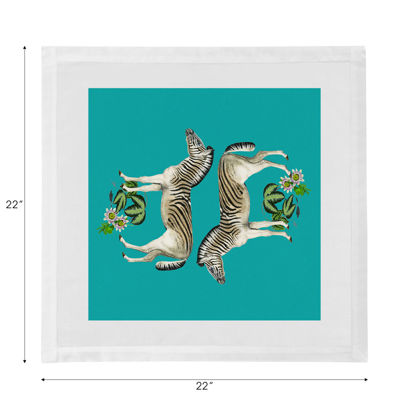 Zebra Seeing Double Cotton Sateen Dinner Napkins, Teal