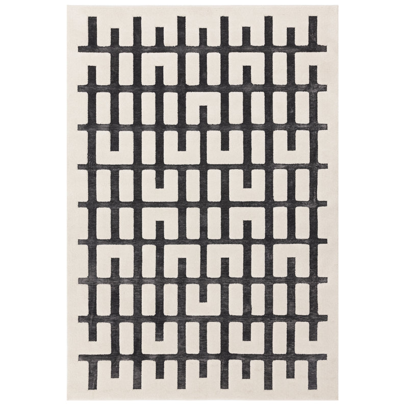 Liubovi Geometric Ivory / Charcoal Area Rug, Rectangle 120 x 170cm