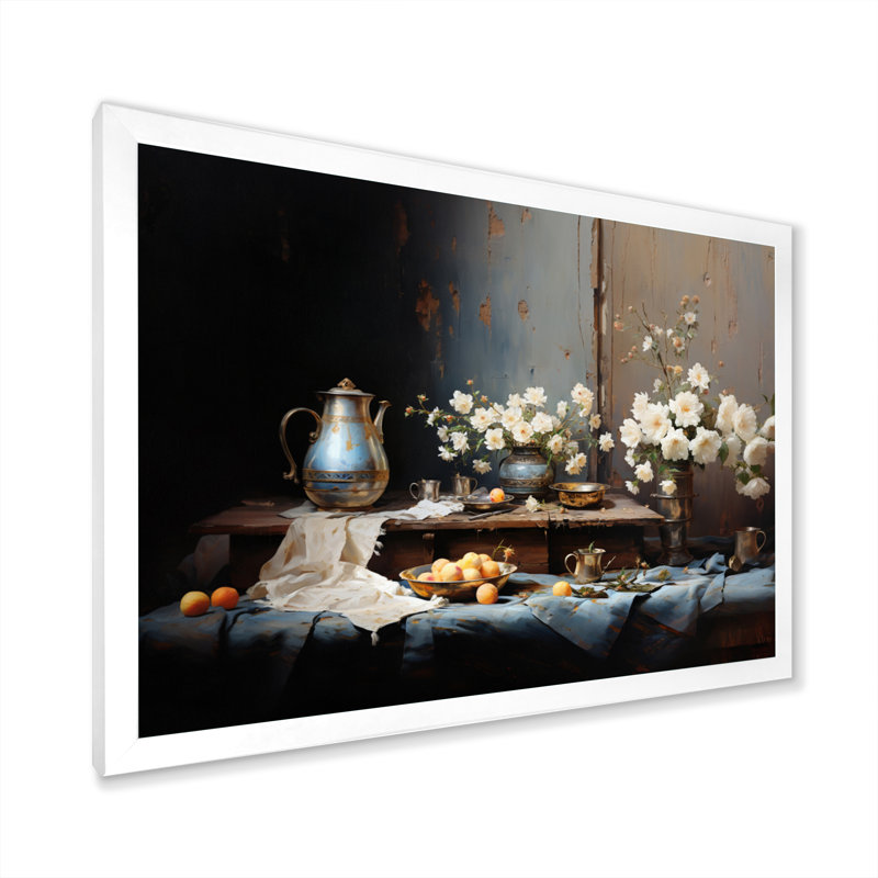 Nature morte florale sérénité III, Cadre photo blanc, H 30 po x l 40 po x P 1,5 po