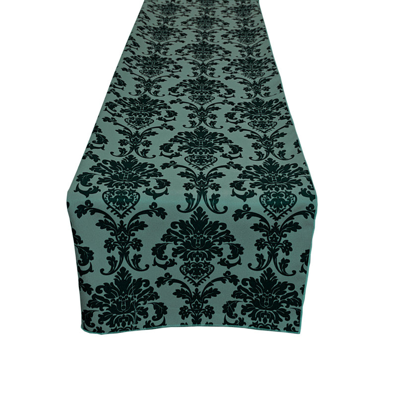 Poplin Damask Table Runner, Green Teal, 90" L x 12" W