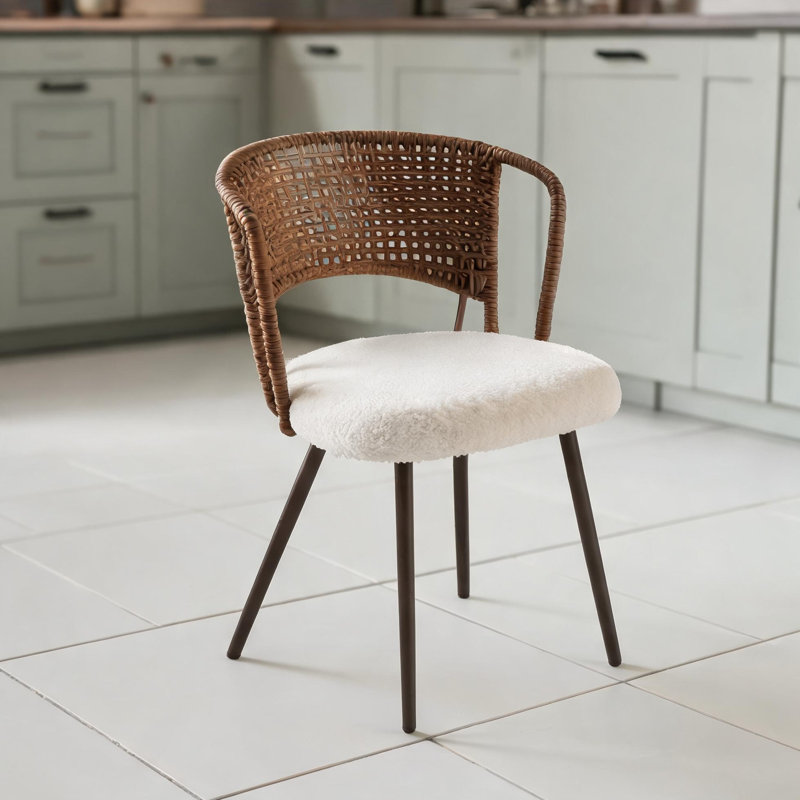 Ensemble de fauteuils à oreilles 4 pièces avec dossier en rotin tissé et pieds en métal, L 22 po x l 21 po x H 30,7 po, brun chaud