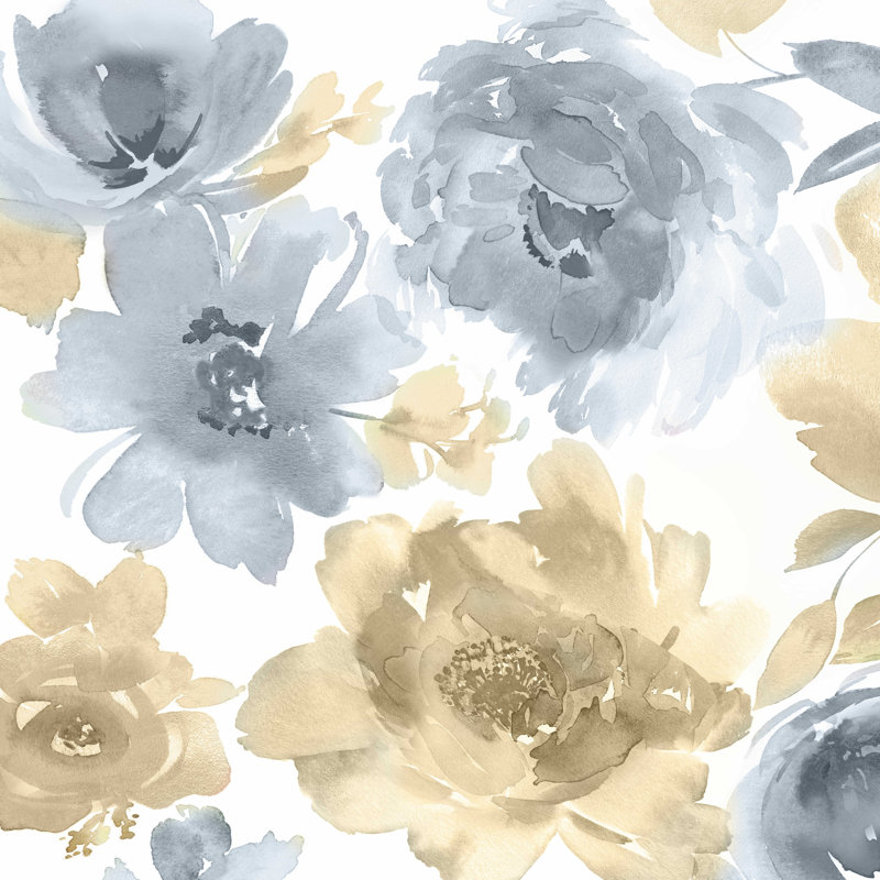 Gris et floral doré, H 12 po x l 12 po