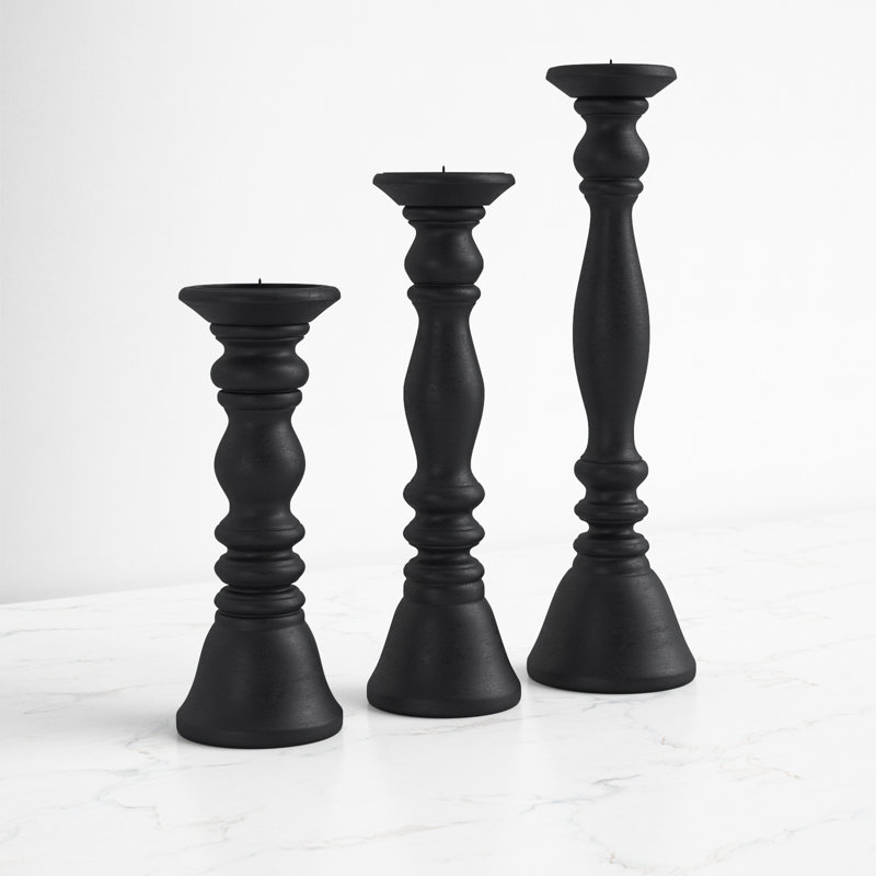 Wood Candle Holder, Black