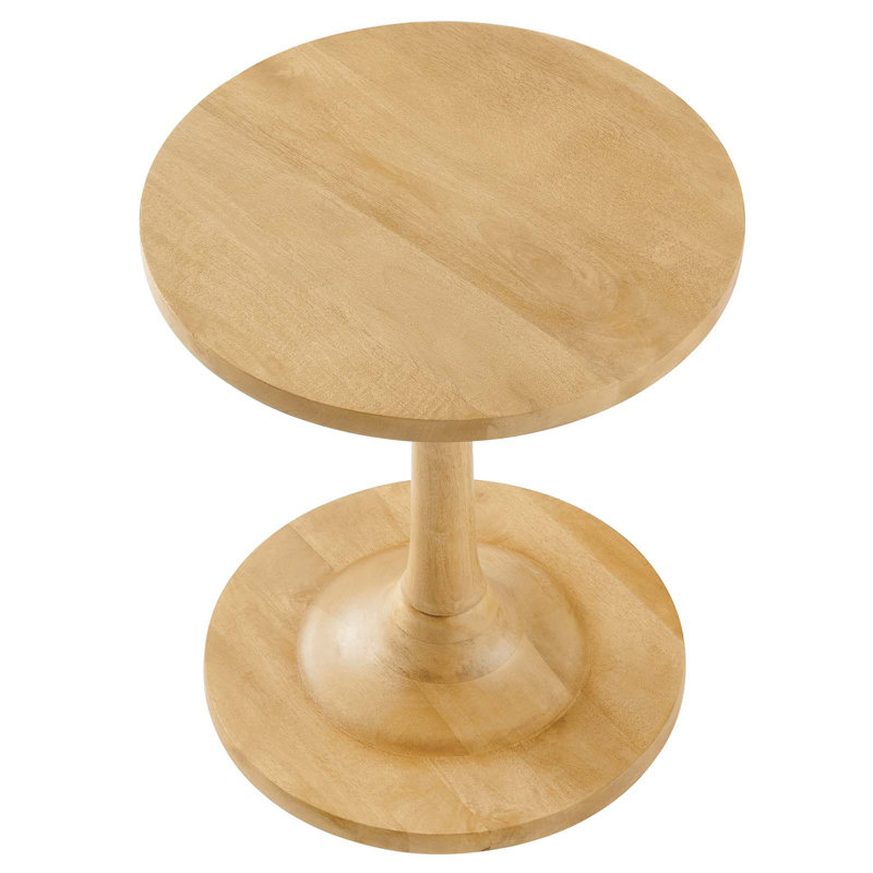 Lina 18" Round Oak Wood Pedestal Side Table