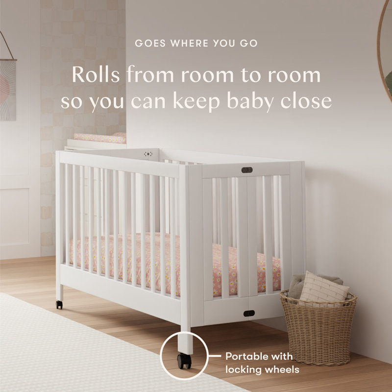 Maki 2-in-1 Convertible Portable Crib, White