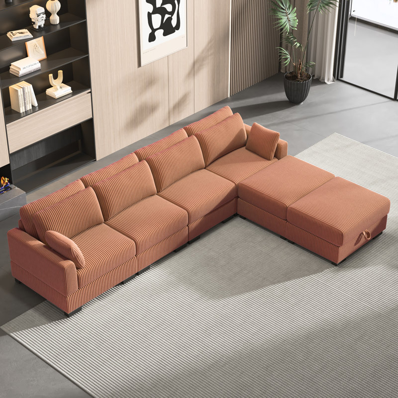 Mynyr Corduroy Sectional, Orange Corduroy