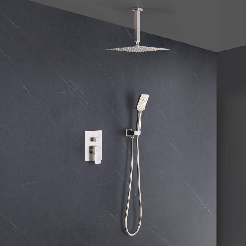 Système de douche cubique à pression équilibrée 2 fonctions avec valve brute, Nickel brossé