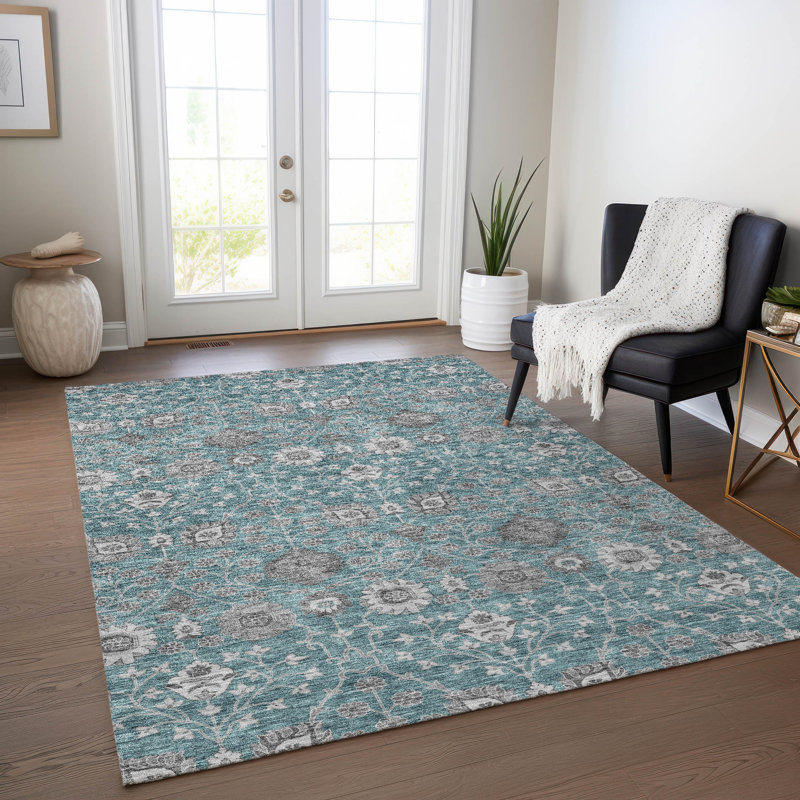 Selma Teal Washable Indoor-Outdoor Rug - , 5' x 7'6"