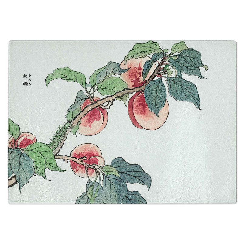 Tempered Glass Caterpillar on a Peach Tree Chopping Board, 28.5 cm W x 20 cm L