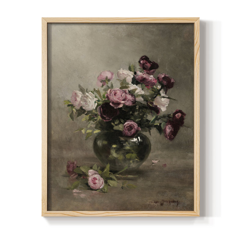 Imprimé floral rétro CXII, H 10 po x l 8 po, Naturel