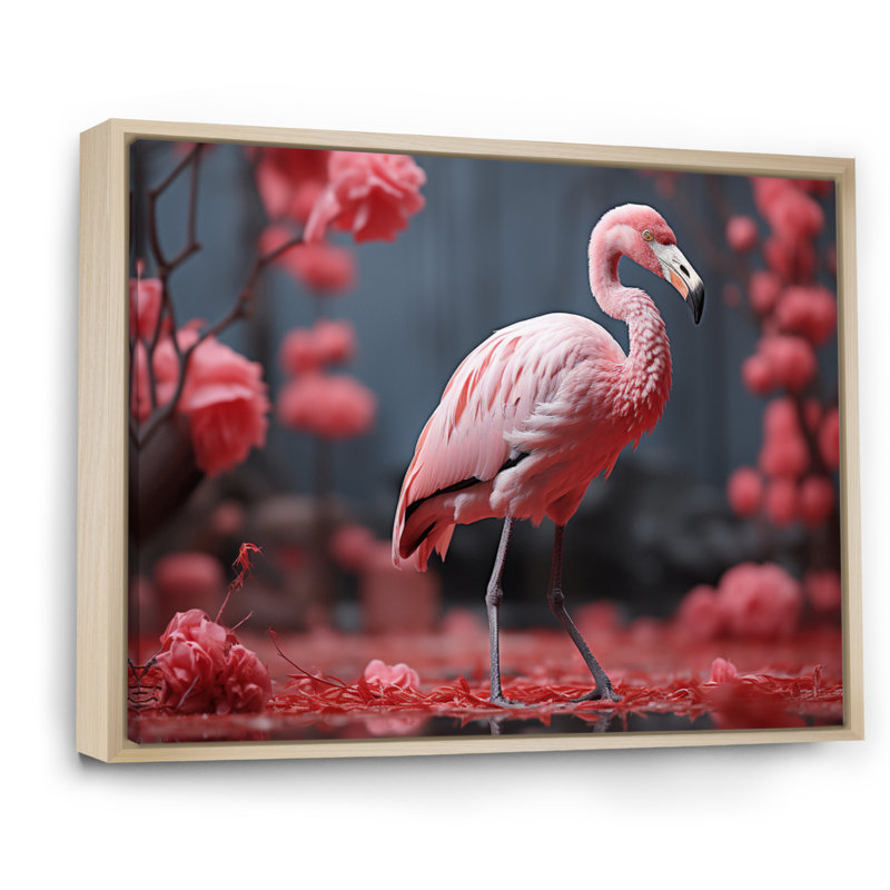 Flamant rose élégant - imprimé, 12" H x 20" W, Cadre naturel flottant