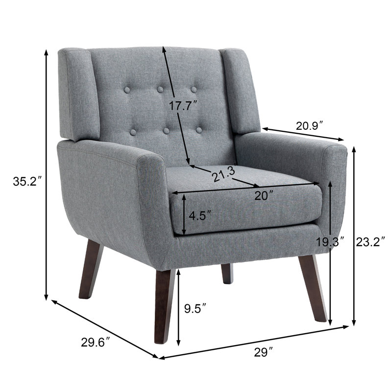 Fauteuil capitonné de 27,5 po de largeur Stephanny, Mélange de lin gris