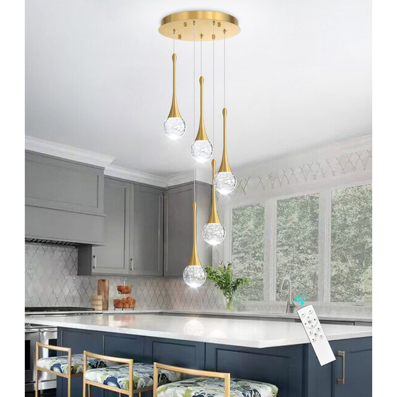 5-Light Glam Pendant Light Led Dimmable Chandelier Fixture, Gold