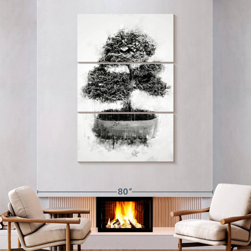 Harnek Bonsai Tree Black And White, 74" H x 48" W