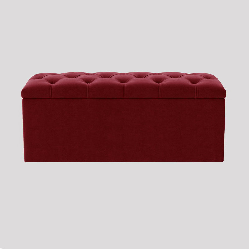  Luna Wide Chesterfield Velvet Rectangle Solid Color Standard Ottoman Box with Storage, Upholstered Deep Storage End of Bed Bench