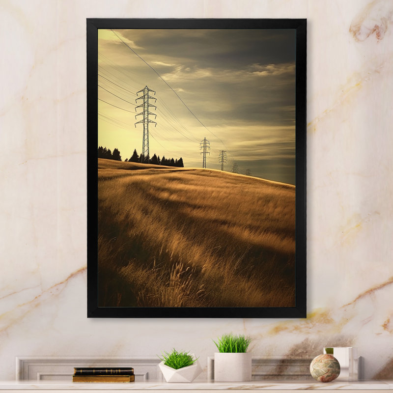 Lignes électriques, minimalisme, coucher de soleil, Cadre photo noir, H 44 po x l 34 po x P 1,5 po