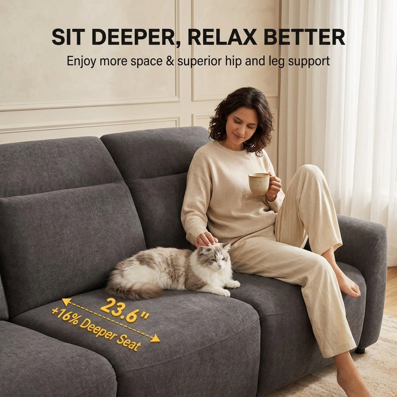 Causeuse inclinable électrique de 68 po de largeur avec zéro gravité, conception Zero Wall Hugger, appuis-tête réglables, ports USB, moteur silencieux et tissu résistant aux animaux de compagnie