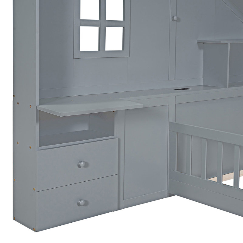 Lit plateforme double avec rangement Merrinda, gris
