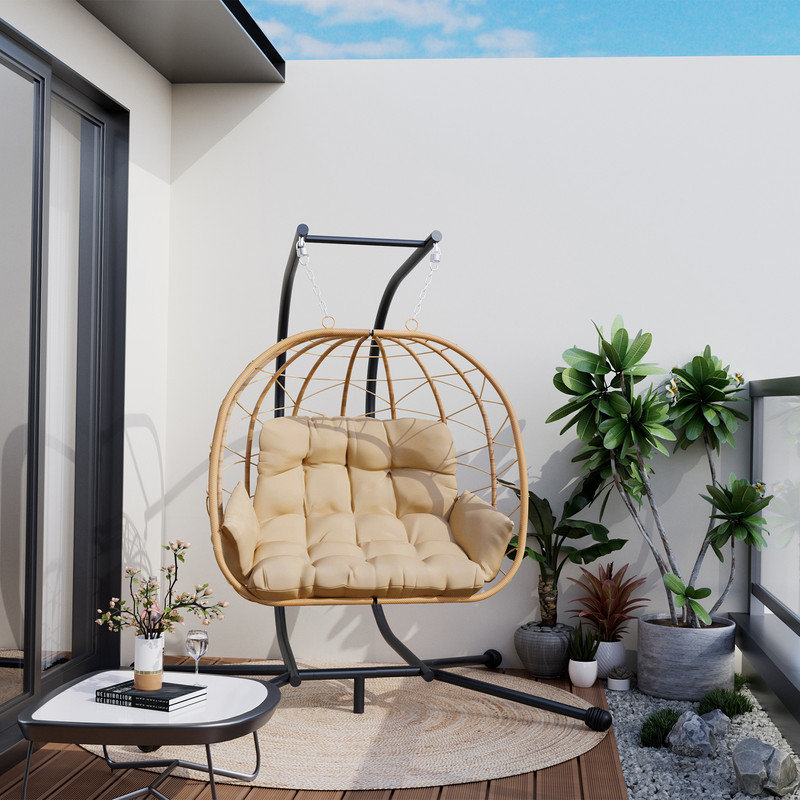 Fauteuil pour 2 balançoires en osier avec support, Beige