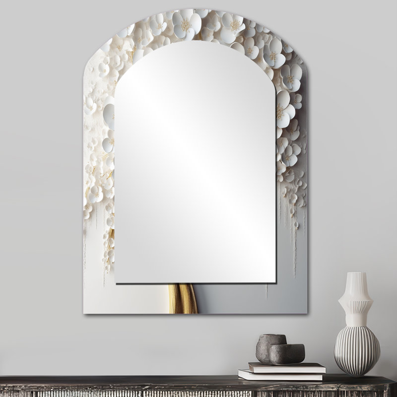 Orchidée blanche Garden Of Branches VII - Miroir mural décoratif en forme d'arche d'arbre floral, 34 po x 25 po