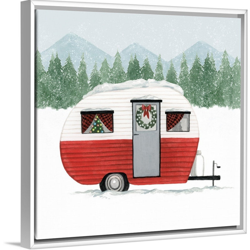 «Camping for Christmas II» par Grace Popp - reproduction d'art sur toile, H 38 po x l 38 po x P 1,75 po, Cadre blanc