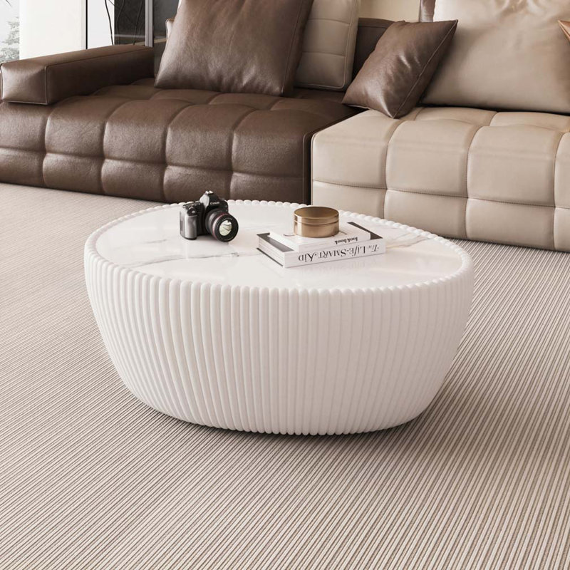 Eggs Shape Leather Coffee Table, White/White