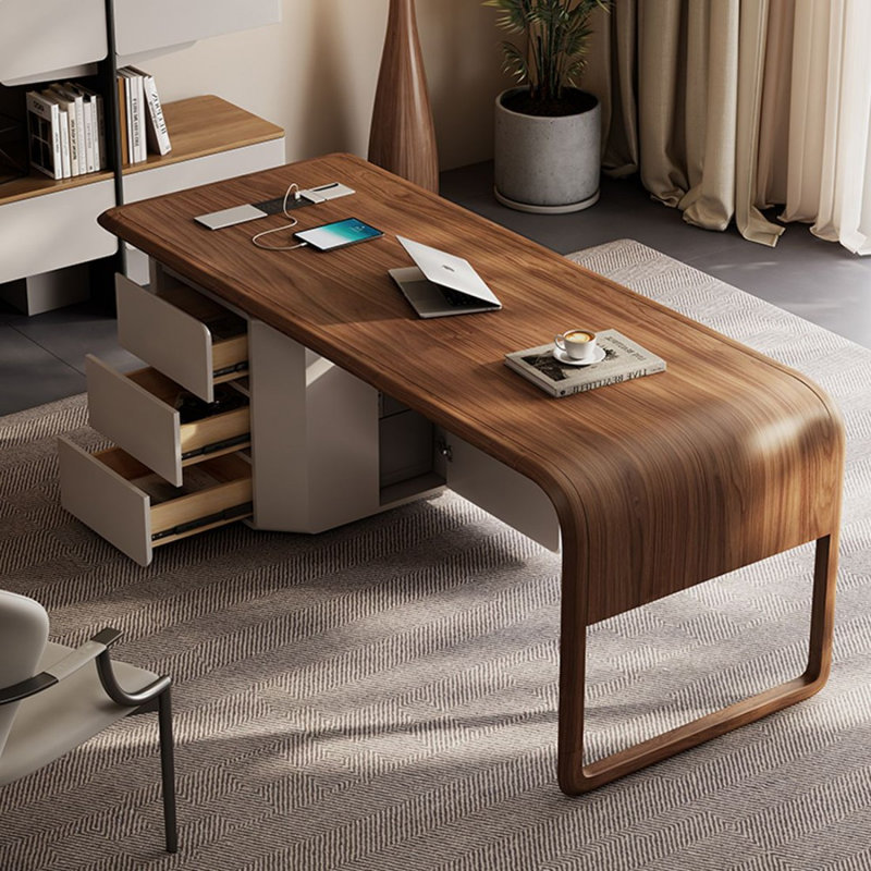 Bureau rectangulaire en bois manufacturé brun noisette, Retour à gauche, 29.53" H x 62.99" W x 27.56" D