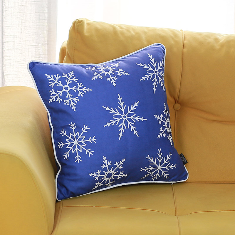 Blue Snowflakes Polyester Christmas Throw Pillow Cover