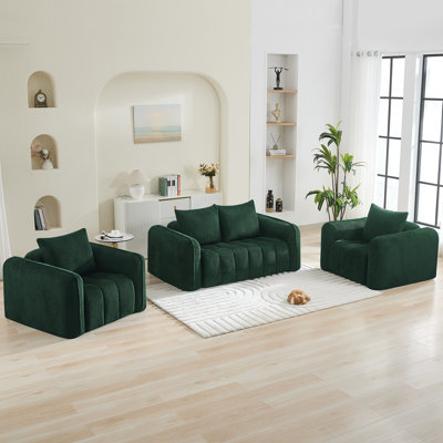 Corduroy Boneless Living Room Sets, Modern Upholstered 3 Seater Sofa with 2 Signle Accent Chairs, Comfy Deep Seat Cloud Sofa Couch Sets for Living Roo by Mercer41