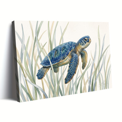 Watercolor Sea Turtle in Seagrass Gallery Wrapped Canvas Wall Art