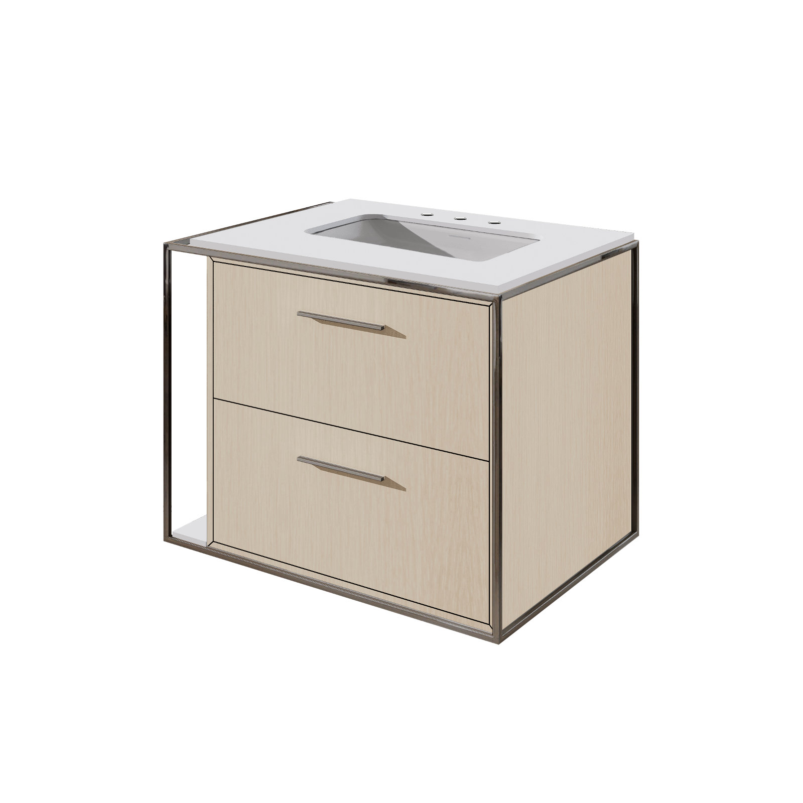 Linea 24" Single Vanity , Polished Stainless Steel, White Oak, 8" Widespread
