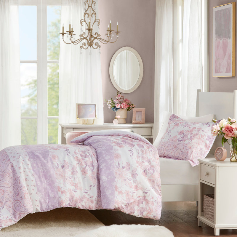 Simone Plaid Comforter Set, Twin Duvet Cover + 1 Sham, Pink Paisley