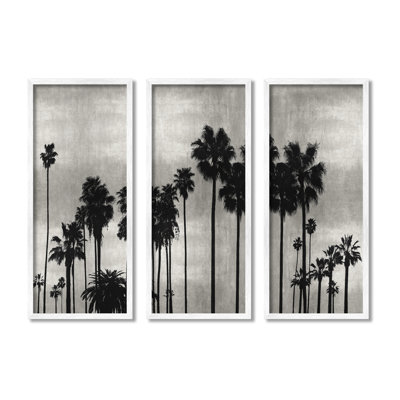 «Tropical Palm Trees Silhouette Vintage Style monochrome» par Kate Bennett - ensemble de 3 impressions sur toile flottante
