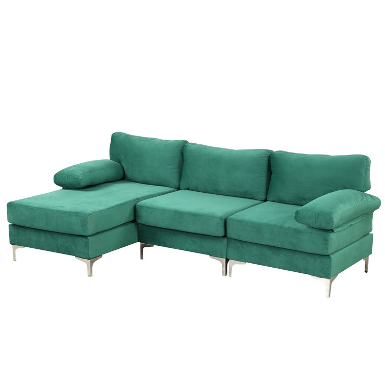 Buy Bristo Velvet RHS 4 Seater Sectional Sofa In  Green